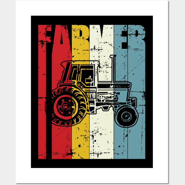 Retro Farmer Gift Farming Vintage Tractor 70s 80s Wall Art by TheTeeBee